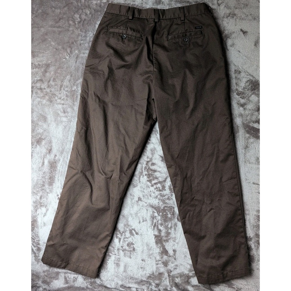 IZOD Pants Men's 34x32 Brown Flat Front Casual Dress Slacks - Picture 7 of 13